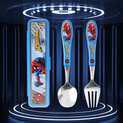 2Pcs Superhero Spiderman Cartoon Toy Tableware Spoon Cross Fork Soup Spoon Set Dining Lunch Hulk Anime Figures Party Kids Toys