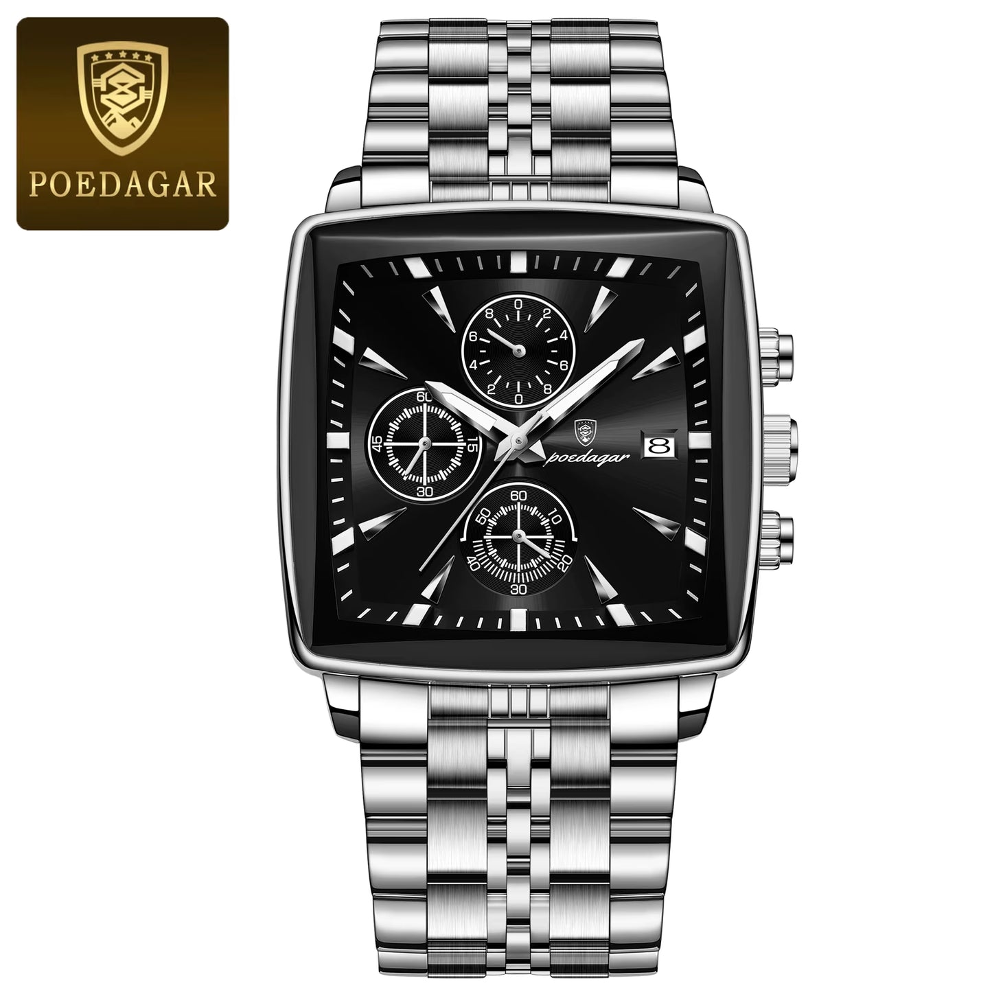 Luxury Square Sport Man Wristwatch Waterproof Luminous Chronograph Quartz Men'S Watches Stainless Steel Men Watch Reloj