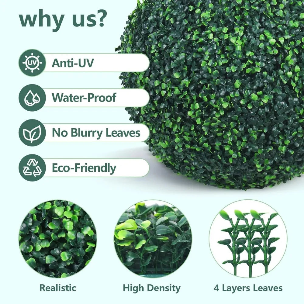 Artificial Boxwood Topiary Balls 19 Inch, 2-Pack, Uv-Resistant Greenery, 4-Layer Indoor/Outdoor Garden Decor, Backyard Enhanceme
