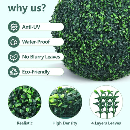 Artificial Boxwood Topiary Balls 19 Inch, 2-Pack, Uv-Resistant Greenery, 4-Layer Indoor/Outdoor Garden Decor, Backyard Enhanceme