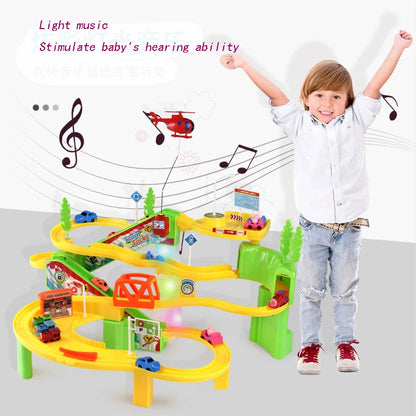 Children'S DIY Track Railway Car Plastic Parking Toy Set Multilayer Assemble Rail Railway Car Garage Track Educational Kids Toys