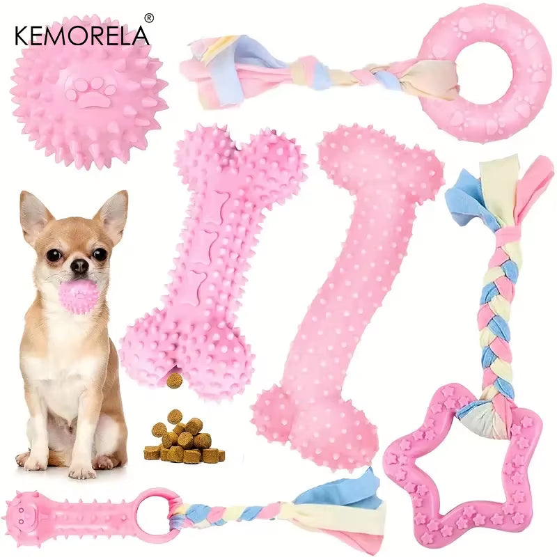 6 PCS Dog Chew Toys for Cleaning Teeth Soft Rubber Bone Funny Ball Interactive Donut Treat Set for Small Medium Dogs Pet Gifts