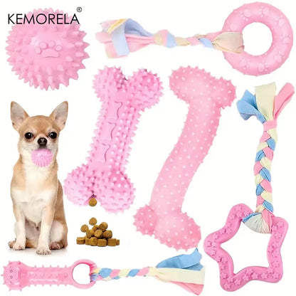 6 PCS Dog Chew Toys for Cleaning Teeth Soft Rubber Bone Funny Ball Interactive Donut Treat Set for Small Medium Dogs Pet Gifts
