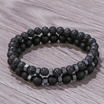 New in Frosted Black Bead Volcanic Stone Men’S Bracelet Set Double Layer Nature Stone Beaded Bracelets Gifts
