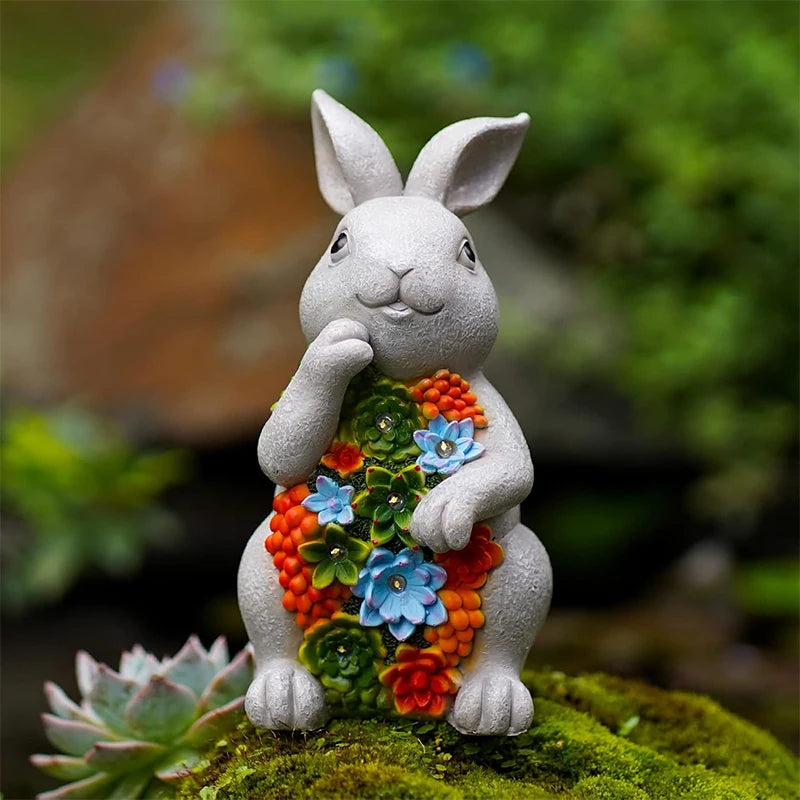 Solar Garden Outdoor Statues Bunny with 7 LED Lights – Lawn Decor for Patio, Balcony, Yard Ornament - Unique Housewarming Gifts