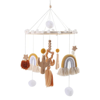 Baby Bed Bell Wood Mobile Toddler Rattles Toys Crib Bell Rattles Boho Style Kids Musical Toys 0-12 Months for Baby Newborn Gifts