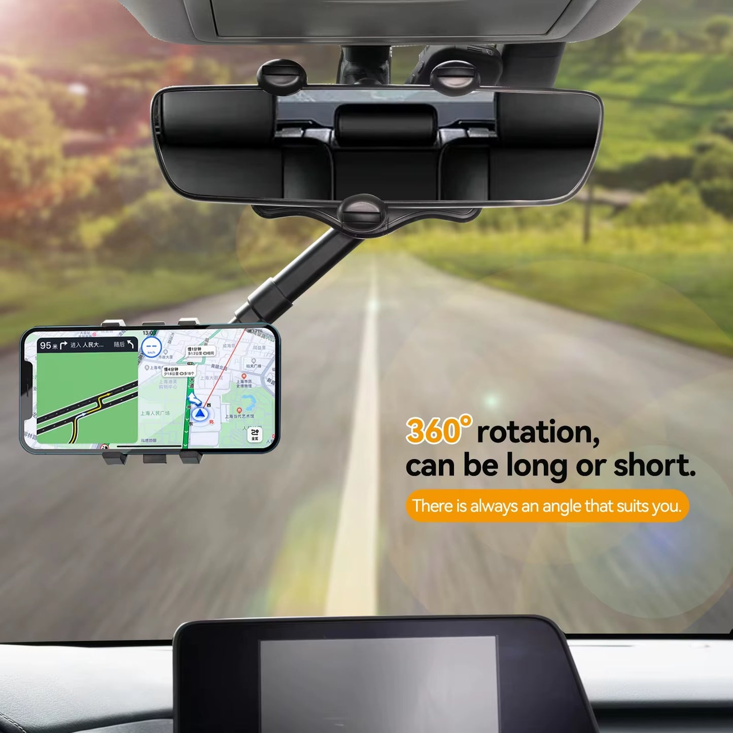 Adjustable Car Rearview Mirror Phone Holder 360° Retractable Cell Phone Holder Clip Phone GPS Support Mobile Phone Mount Stand