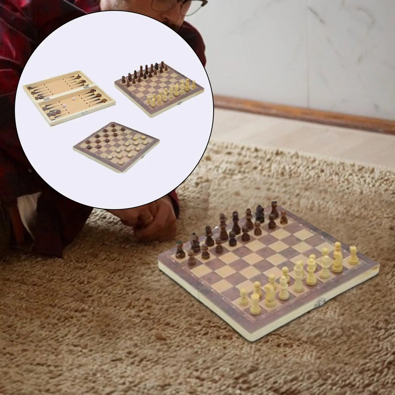3 in 1 Chess Set Folding Storage Lightweight Chess Checkers Backgammon Sets