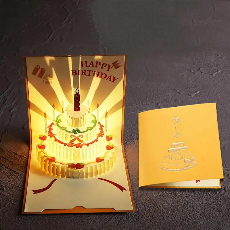 Unique 3D Happy Birthday Card Music Light Greeting Card with Popup Birthday Cake Colourful Happy Birthday Cards Birthday