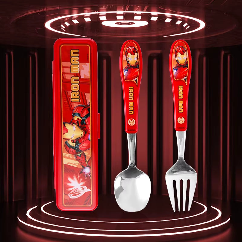 2Pcs Superhero Spiderman Cartoon Toy Tableware Spoon Cross Fork Soup Spoon Set Dining Lunch Hulk Anime Figures Party Kids Toys