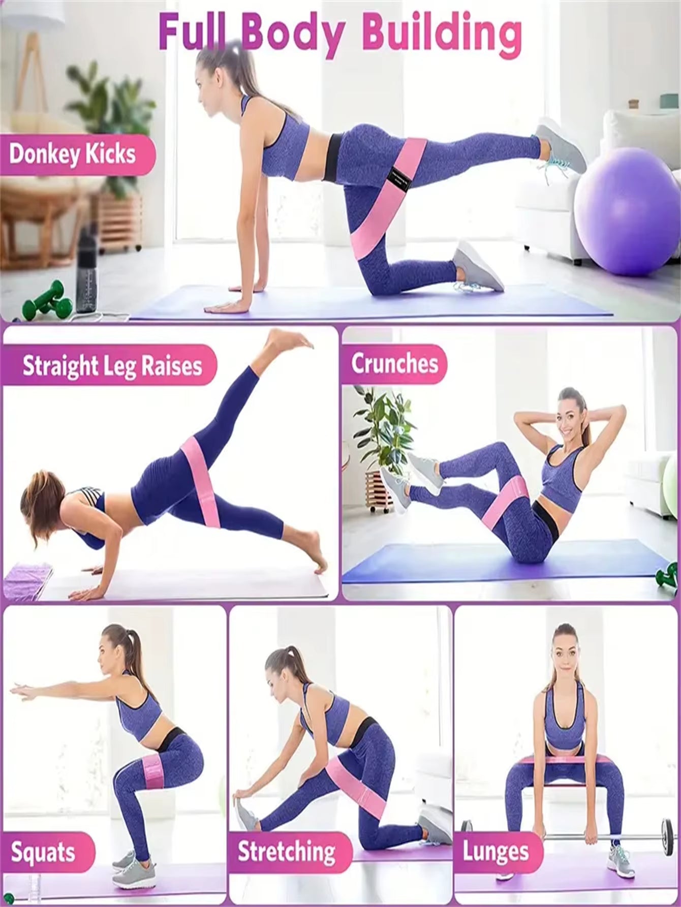 Pilates Yoga Elastic Resistance Bands, Exercise Stretch Flex Band for Booty Legs Workout