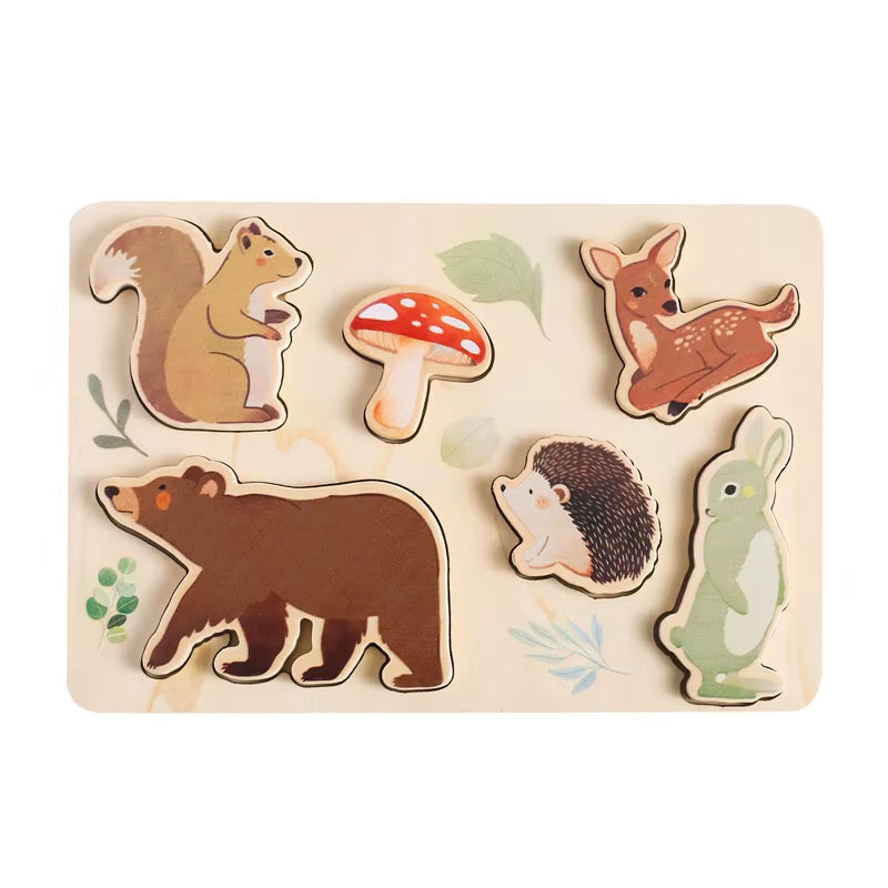 Baby Wooden Jigsaw Puzzle Building Blocks Montessori Educational Toy Cartoon Forest Marine Animal Astronaut Puzzle Gift for Baby