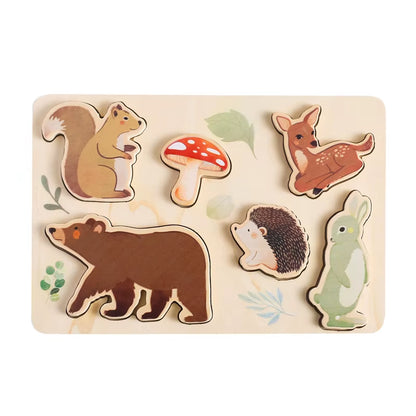 Baby Wooden Jigsaw Puzzle Building Blocks Montessori Educational Toy Cartoon Forest Marine Animal Astronaut Puzzle Gift for Baby