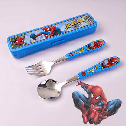 2Pcs Superhero Spiderman Cartoon Toy Tableware Spoon Cross Fork Soup Spoon Set Dining Lunch Hulk Anime Figures Party Kids Toys