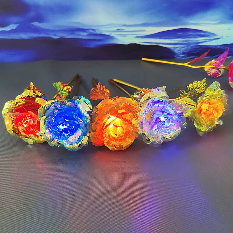 Galaxy Rose Eternal 24K Gold Flower Foil Plastic Artificial Roses Forever Love Wedding Decor Lover Roses Creative Gift Decor