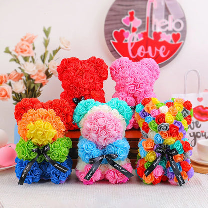 Wedding Home Decor, Rainbow Eternal Rose Bear, Anniversary Gift