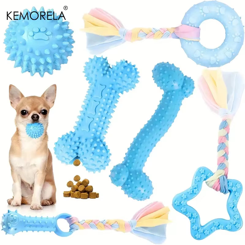 6 PCS Dog Chew Toys for Cleaning Teeth Soft Rubber Bone Funny Ball Interactive Donut Treat Set for Small Medium Dogs Pet Gifts