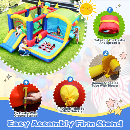 7 in 1 Inflatable Bounce House, Bouncy House with Ball Pit for Kids Indoor Outdoor Party Family Fun, Obstacles, Toddler Bouncy Castle with Ball Pit for Birthday Party Gifts