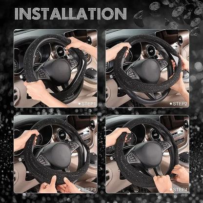 Crystal Car Steering Wheel Cover for Women Girls Cute Glitter Steer Wheel Cover Bling Rhinestone Diamond Car Steering Protection