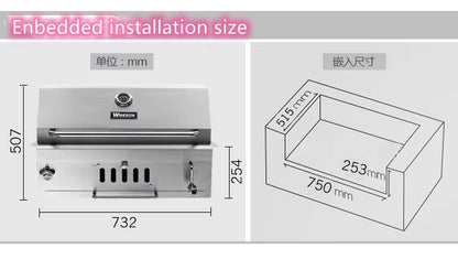 S.Steel Charcoal BBQ Grill Stainless Steel Built-In Grill, Courtyard Grill, Charcoal Grill，Outdoor BBQ Stove