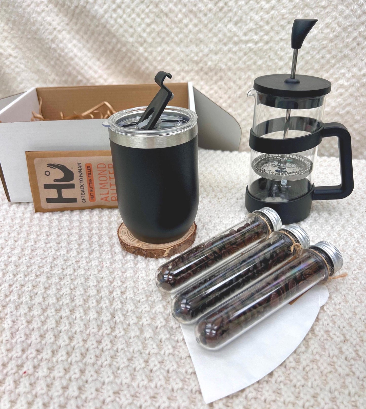 Coffee Lover Gift Box: French Press, Mug, Gourmet Beans, Travel Tumbler