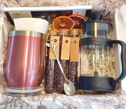 Coffee Lover Gift Box: French Press, Mug, Gourmet Beans, Travel Tumbler