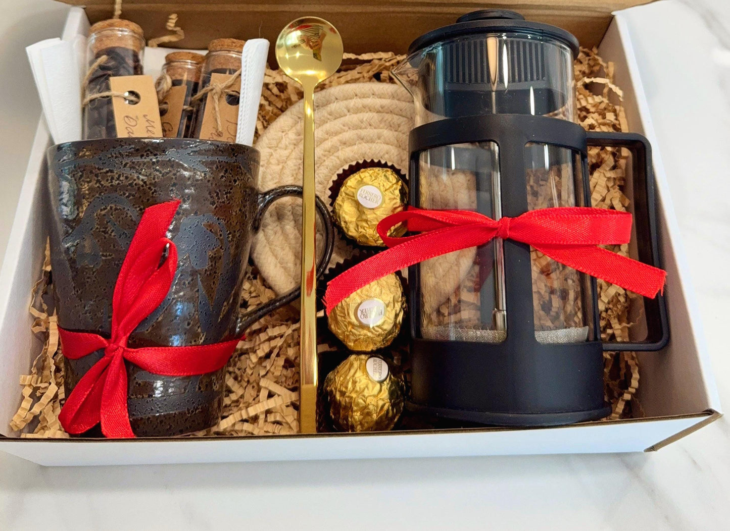 Coffee Lover Gift Box: French Press, Mug, Gourmet Beans, Travel Tumbler